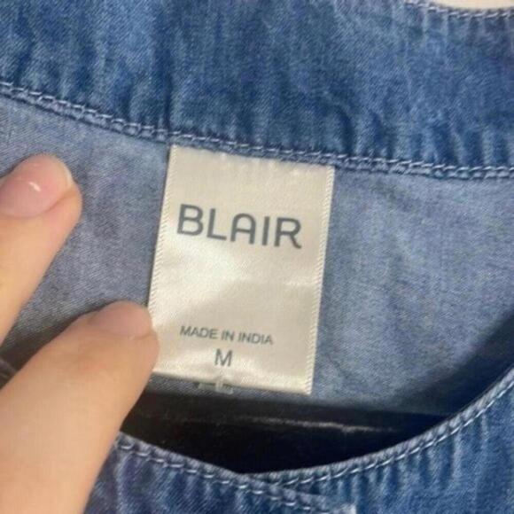 Blair 100% cotton denim chambray button up top blouse - Picture 7 of 8